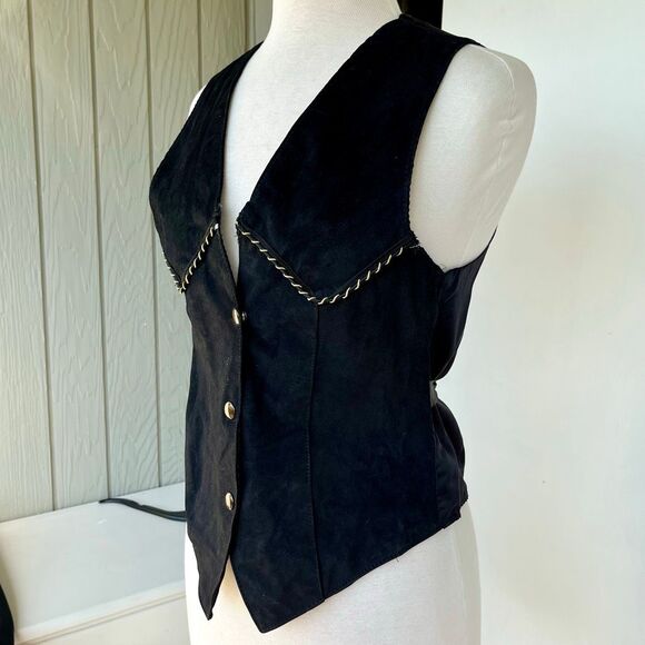 VTG S & U Leather Fashions Black Suede Vest Sz S – Western Snap Front - Picture 8 of 11